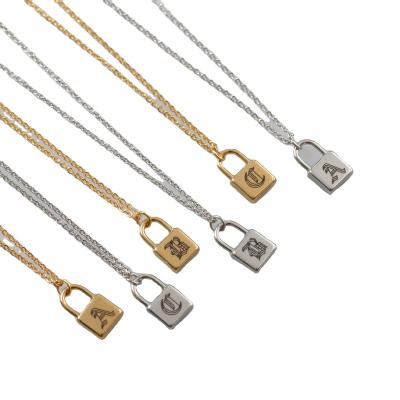 China FASHIONABLE Custom Greek Letter Lock Women's 18k Gold Stainless Steel Necklace for sale