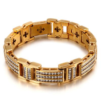 China Thin Hiphop Gold Pave CZ Men's Hip Hop Stainless Steel Bracelet for sale