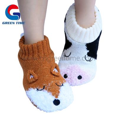 China Winter Animal Ladies Anti-odor Cute Cartoon Design Plush Knitted Home Slippers for sale