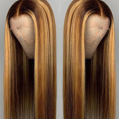 China Straight Lace Front Human Hair Wigs of Honey Blonde Ombre Highlights Color 13x4 for sale