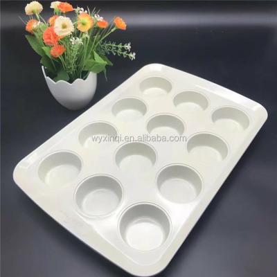 China 12Cups Disposable Carbon Steel Cake Roll Non-Stick Brownie Mini Muffin Pan Kitchen Baking for sale