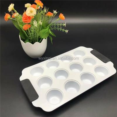 China Silicone Handle Disposable Pan Ceramic Coating Carbon Steel Muffin 12Cup Cake Mold for sale