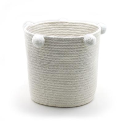 China Sustainable Nordic White Cotton Rope Woven Storage Basket with Fuzzy Decor for sale