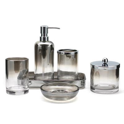 China Sustainable Elegant Titanium Effect Plated Glass Bathroom Accessories Set for sale