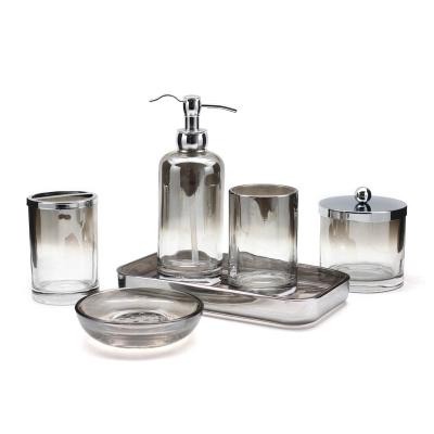 China Sustainable Modern Titanium Effect Plated Glass Bathroom Accessories Set for sale