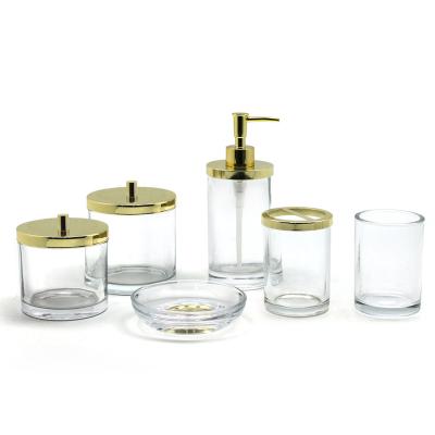 China Sustainable classic gold bathroom accessories set with basket and mirror for sale