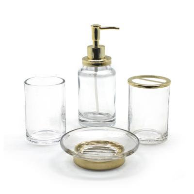 China Sustainable modern clear glass with gold retail bathroom accessories set for sale