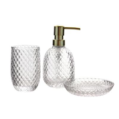 China Diamond Glass Bathroom Accessories Viable Luxury Embossed Set for sale