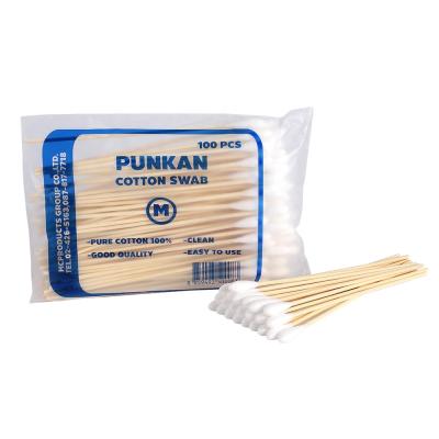 China Factory wholesale 100% cotton 6 inch long stick single head medical eco-friendly bamboo cotton swab for sale