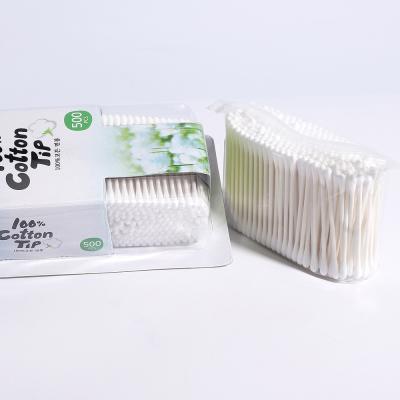 China OEM 500pcs Daily Colorful Suction Blister Card Paper Stick Cotton Ear Swab Cleaning for sale