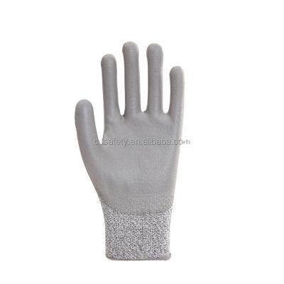 China Gray Anti Slip Gloves Safety HPPE Gray Anti Cut PU Coated Grip Rubber Gloves Hand Protective Guantes for sale