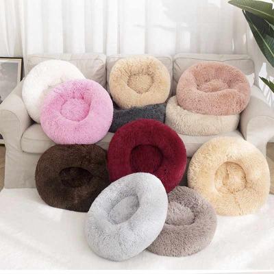 China Cheap Comfortable Soothing Luxury Round Waterproof Breathable Fluffy Fluffy Fur Donut Soft Warm Plush Large Houses Pet Beds For Dog And Cat for sale