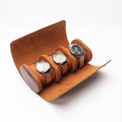 China 3 Slots Vintage Luxury Custom Handmade Roll Leather RTS Watch Travel Packaging Box for sale