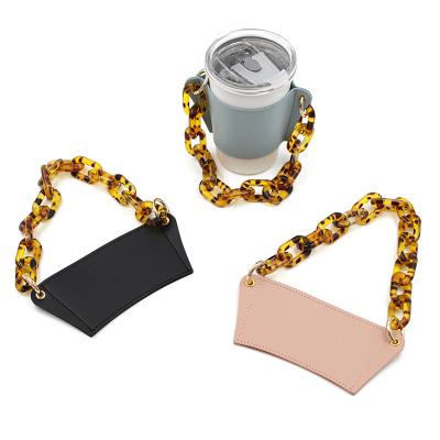 China Hot Selling Handbag Holder Handbag Stand Free Logo Disposable Paper Disposable Cup Sleeve Leather Portable Cup Sleeve With Amber Chain for sale