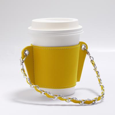 China 2021 Viable New Product Leather Tea Cup Sleeve With Chain Handle Bubble Tea Cup Holder Coffee Mug Sleeve Cover for sale