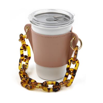 China Durable PU Leather Cup Sleeve For High Heat Paper Handmade Insulation Leather Coffee Cup Hot Cup Holder for sale