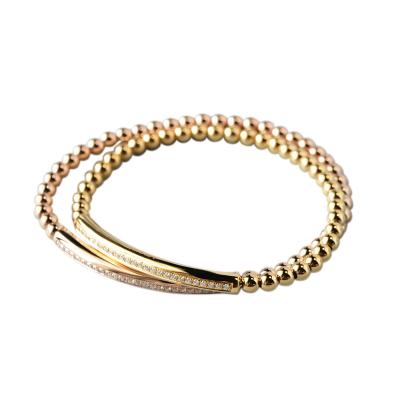 China Romantic Rose Gold Elastic Beanie Bracelet 18K Yellow Gold Crystal Diamonds Bracelet for sale