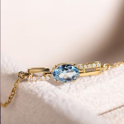 China NEW 18k Yellow Gold Diamond Aquamarine Santa Maria Color Romantic Luxurious Noble Bangle for sale