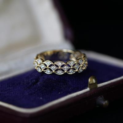 China Vintage Art 18K Yellow Gold Handmade Diamond Tulle Ring Italian Gold Ring for sale