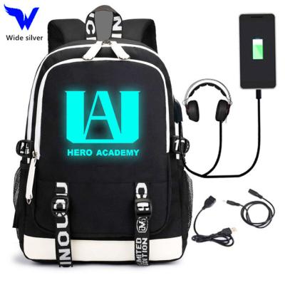 China With 2022 OEM USB Charger Anime Bolsos Schoolbag 156 Inch School Backpack Bag Hero Academia for sale