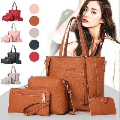 China Fashion Bags with Sets 2021 New Fashion Compound Bags 5 Colors Tassel Matching Women Handbag Ladies Purse Set for sale