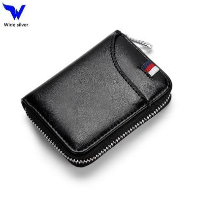 China 2022 RFID Zipper Wallet 100% Solid Color Genuine Leather Wallet Men's Unisex Card Holder Wallets for Women Trendy for sale