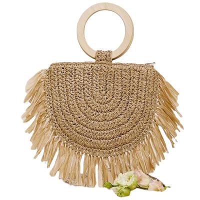 China Customized Fringe Decor NATIONAL Straw Top Handle Bag For Girls for sale