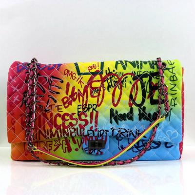 China Fashion designer high quality handbags, new graffiti handbags, personalized graffiti color wallets for sale