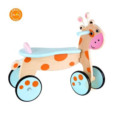 China Hot Sale Eco-Friendly Kids Wooden Balance Bike With Four Wheels Children Ride To Learn Balance Kids Practice Wooden Bike for sale