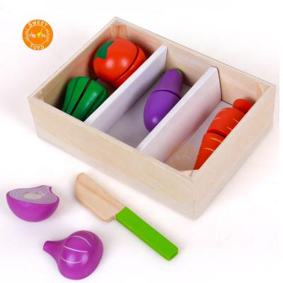 China Attractive Wooden Vegetable Accessories Magnetic Cut Pretend Kitchen Play Toy Sets For Early Education Kids Toddler Children Wooden Kitchen for sale