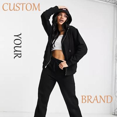 China 100% oversized drop rhinestone logo cotton hoodie streetwear graphic custom wholesale QUICK DRY black zipper up women hoodies for sale