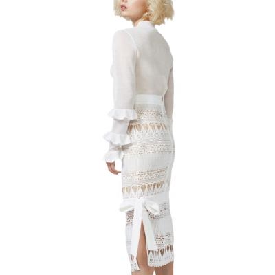 China Breathable Custom Lady Elegant White Long Sleeve Lace Women's Midi Casual Dress for sale