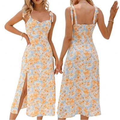 China 2022 Lady Summer New Design Breathable Custom Floral Digital Printing Floral Boho Midi Skirt Casual Dress for sale