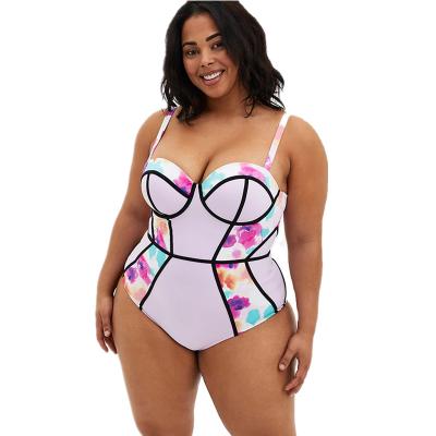 China Fashionable Breathable OEM Plus Size Summer Ladies Swimwear Multi Watercolor Floral Underwire One Piece Swimsuit for sale