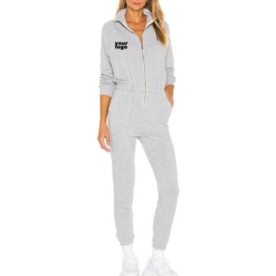 China 2022 custom logo fashion playsuit casual sport breathable knitted lucky lady xs elegant long sleeve jumpsuit 1one piece women with zipper for sale