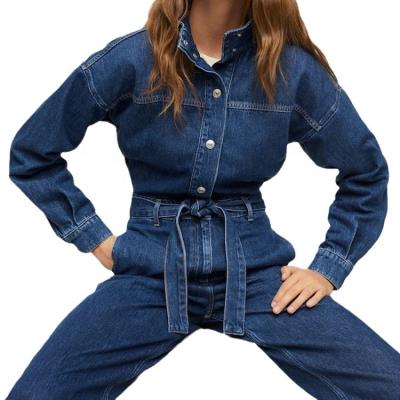 China Lucky brand 2021custom one piece breathable lady label playsuit solid color romper fall long sleeve stylish denim overalls for women for sale