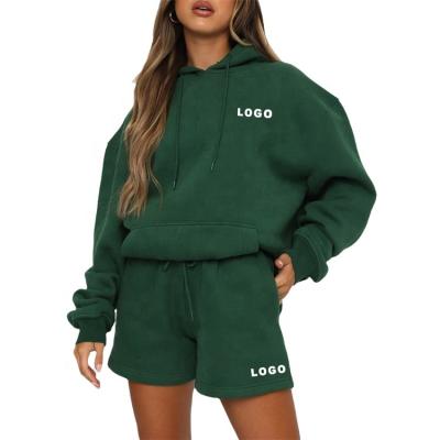 China 2021 Fashion Custom Hoody Anti-pilling Tracksuit Set Oversized Fleece Two Piece Hoodie And Sweat Shorts Set for sale