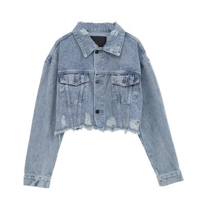 China High Quality Women Denim Jacket Fashion Short Jeans Jacket Anti-wrinkle Jeans Tops Long Holes Stripper Casual Sleeve Outwear Coat for sale