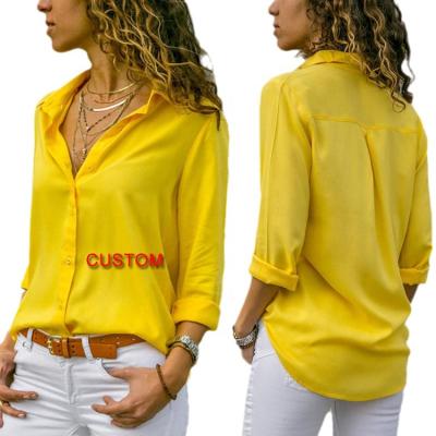 China Customs Office Color Ladies Breathable Sheer Chiffon Button Down Shirts Women Chiffon Blouse Blouse for sale