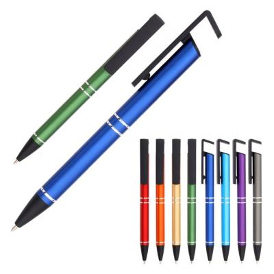 China Promotional Pen OEM 2 in 1 Mobile Phone Holder Advertising Pen Metal Logo Stylus Pen Custom Made For Gift Phone Holder Pen for sale