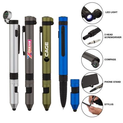 China office & School Pen 7 in 1 Multi Duty Search Tool Ball Pen with Field Compass Torch Stylus Cell Phone Holder for sale