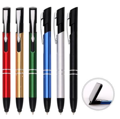 China Promotional pen 3 in 1 multifunctional ruler phone holder metal ballpoint pen with logo metal gift tool pen with phone holder for sale