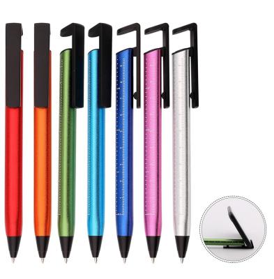 China Promotional pen 3 in 1 multifunctional ruler phone holder metal ballpoint pen with logo metal gift tool pen with phone holder for sale