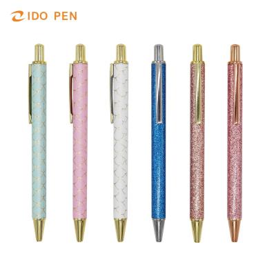 China Promotional Flash Pen Bling Promotion Customized Metal Multi Colored Metal Glitter Top Ballpoint Pen for sale