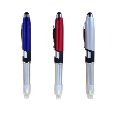 China Promotional Pen 4 in 1 Custom Metal Pen Logo Print Pen For Gift Multifunctional Stylus Logo LED Light Pencil Phone Holder for sale