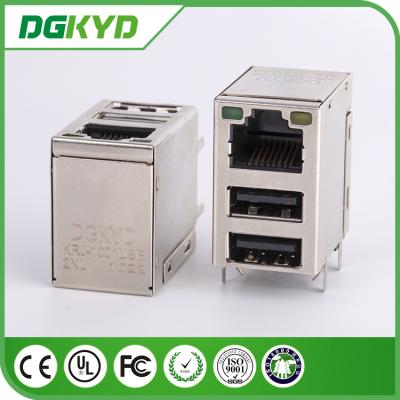 China Conector del gigabit RJ45 blindado con USB doble, Jack registrado 45 en venta