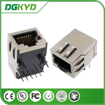 China Single port POE RJ45 Female Jack , Vertical rj45 pcb socket with EMI fingers for sale