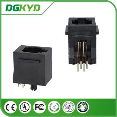 China 180 degree Tab Up Female RJ11 Jack Without Shield , Housing Black 4p4c Jack for sale