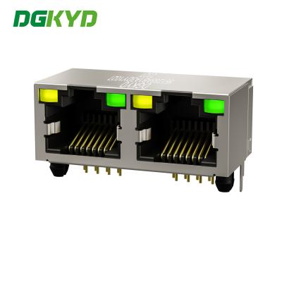 China DGKYD561288AB1A3DY1027 mehrfache Portverbindungsstücke des 90 Grad-Seiten-Stecker-1x2 RJ45 mit LED zu verkaufen