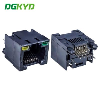 中国 RJ45 180度 8P8C ライト DGKYD52T1188JB1A1DY1 モジュラーインターフェイス付きのEthernetソケットのフルプラスチックコネクタ 販売のため